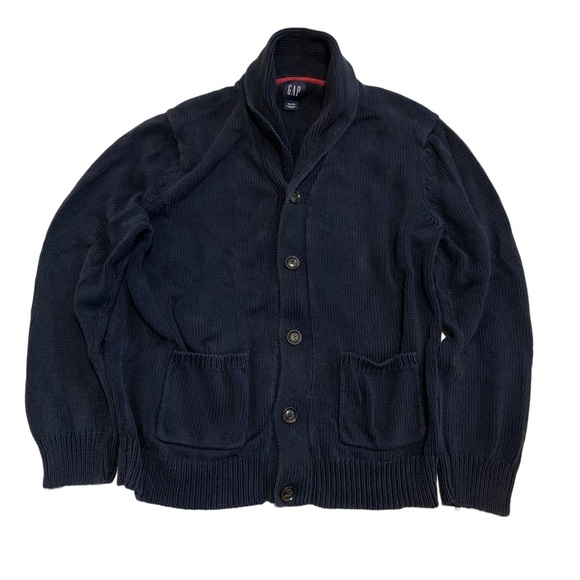 GAP Men's Navy Blue Chunky Knit Shawl Collar Cardigan Sweater XXL - Picture 1 of 5
